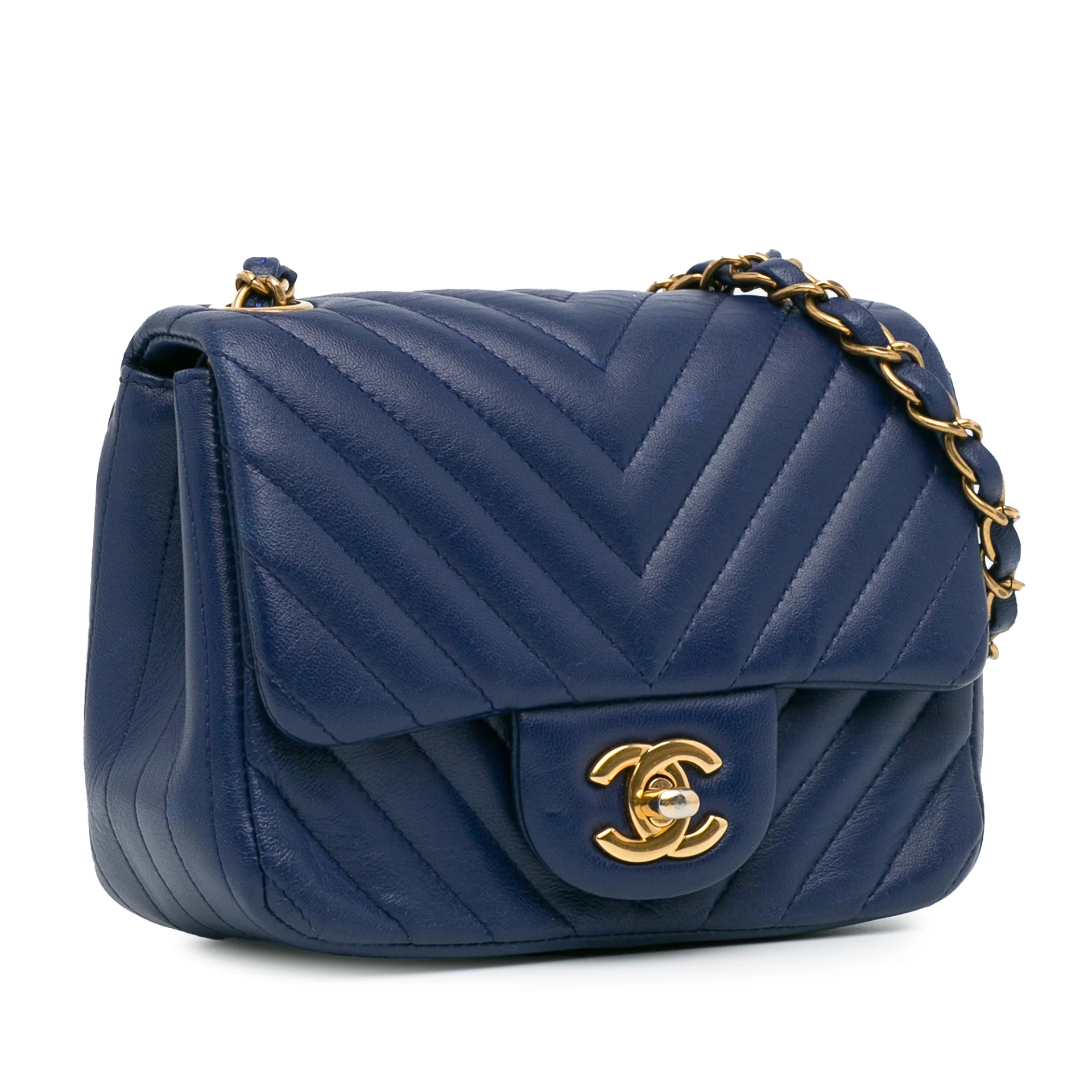 Chanel Mini Square Classic Chevron Lambskin Single Flap