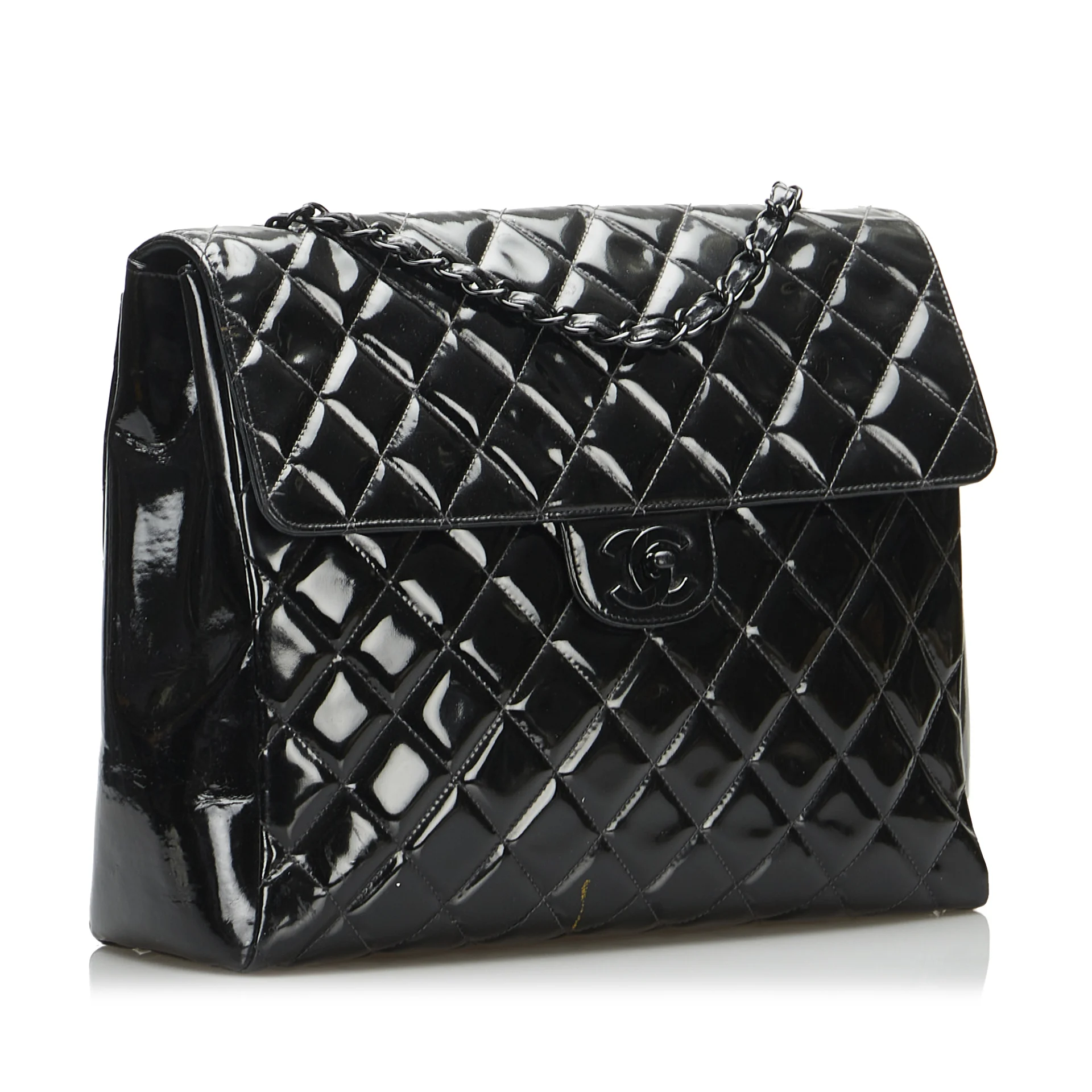 Chanel So Black Matelasse Patent Leather Single Flap Bag