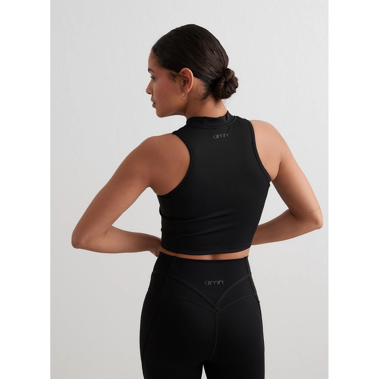 Black Sculpting Racer Front Zip Top