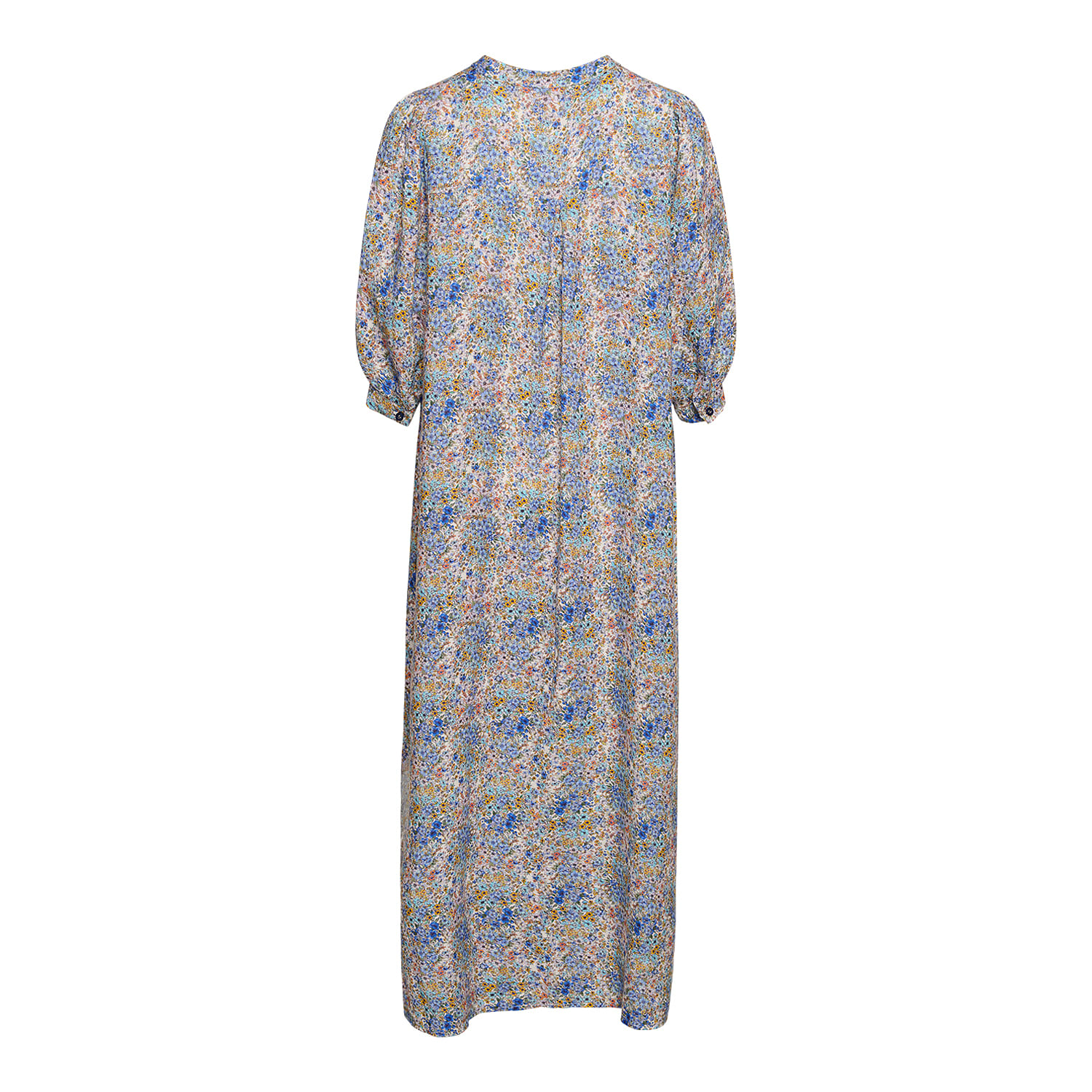 Ebbi Long Dress, Flower, Linen - Blue Flower