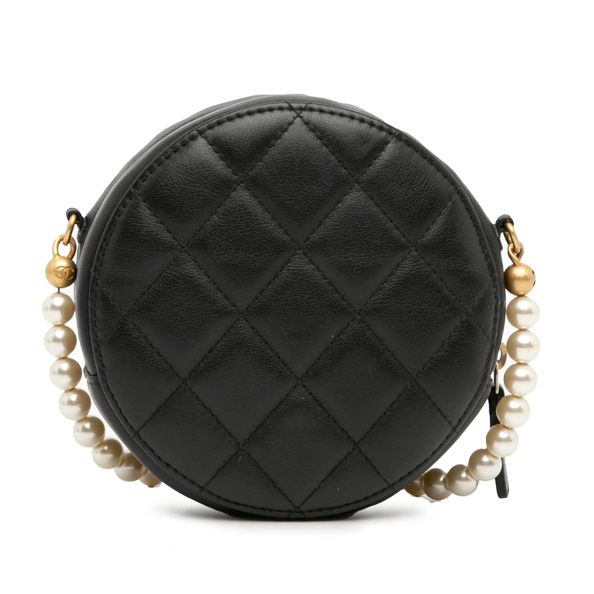 Chanel Quilted Calfskin About Pearls Round Clutch With Chain