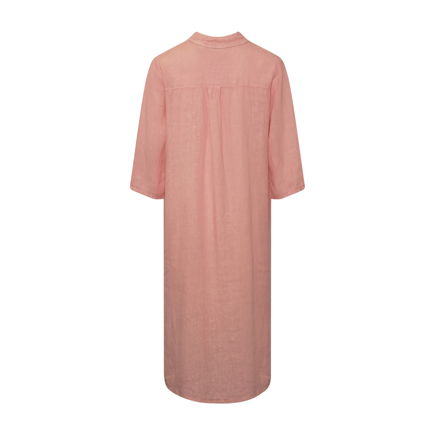 18970p,  Long Shirt Dress With Pocket, Linen - New Rose