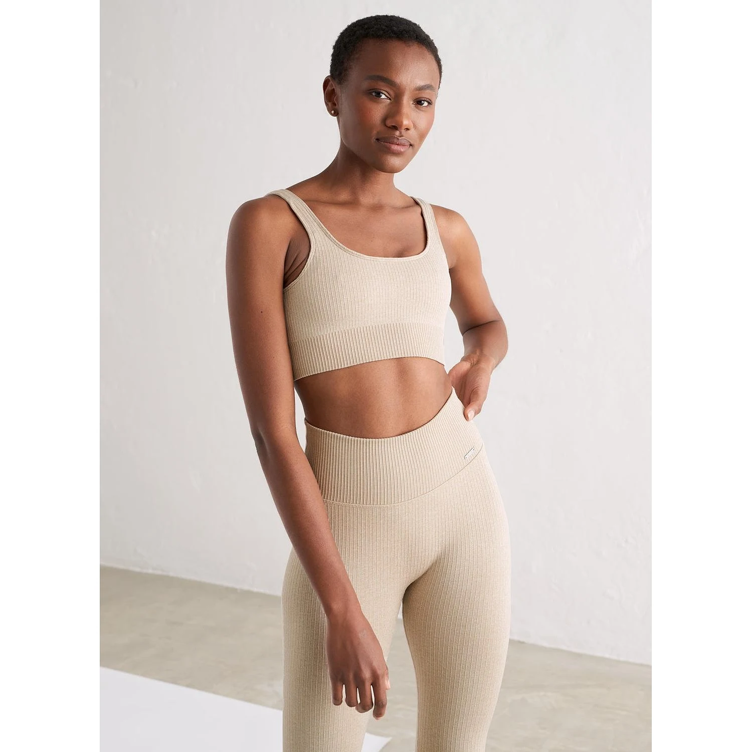 Beige Ribbed Seamless Bra