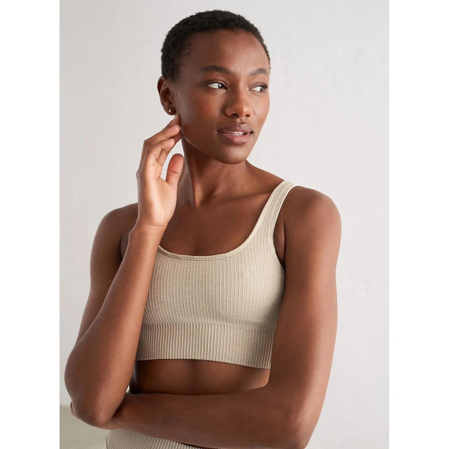 Beige Ribbed Seamless Bra