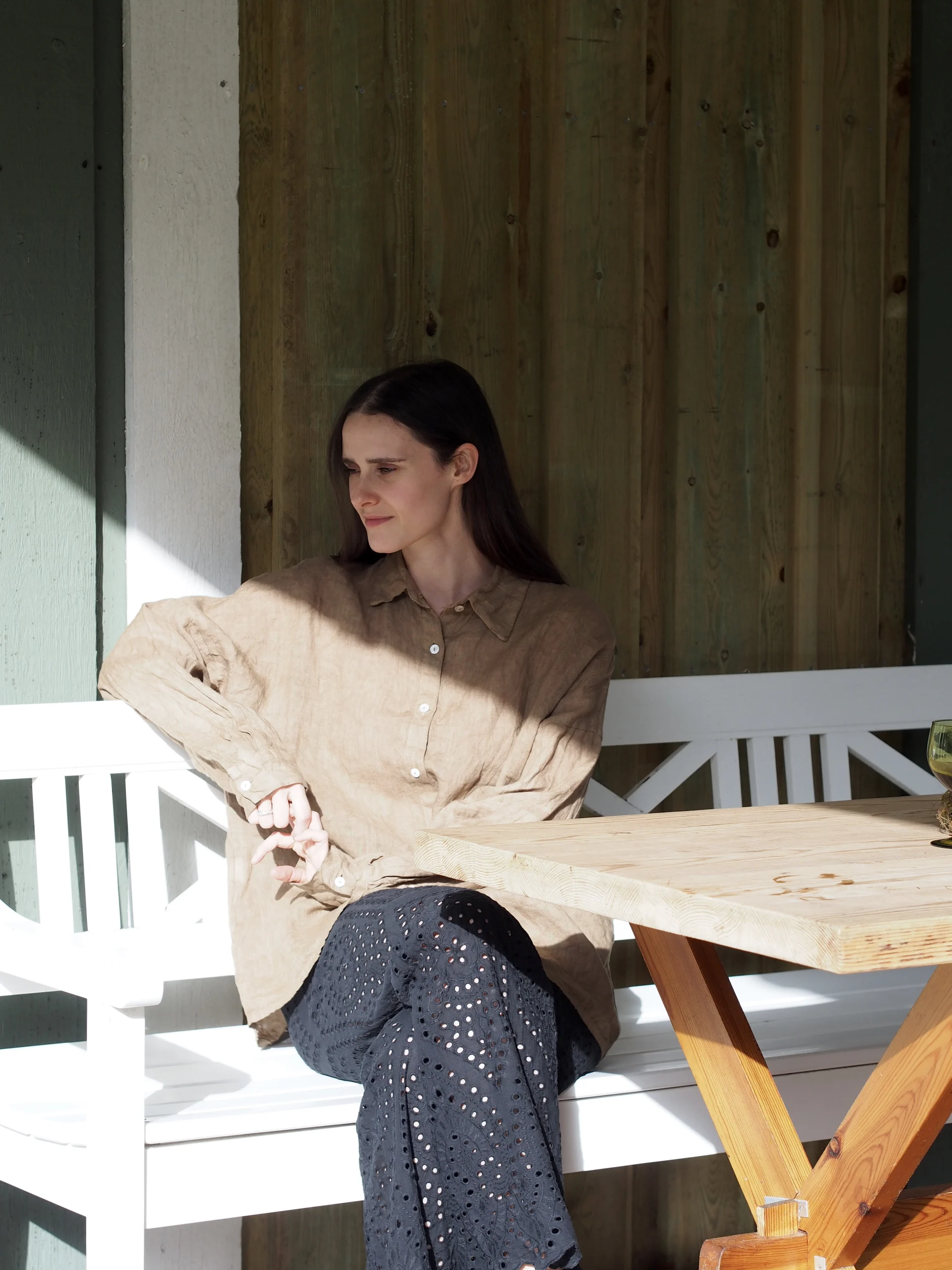 Gia, Shirt, Linen - Light Brown