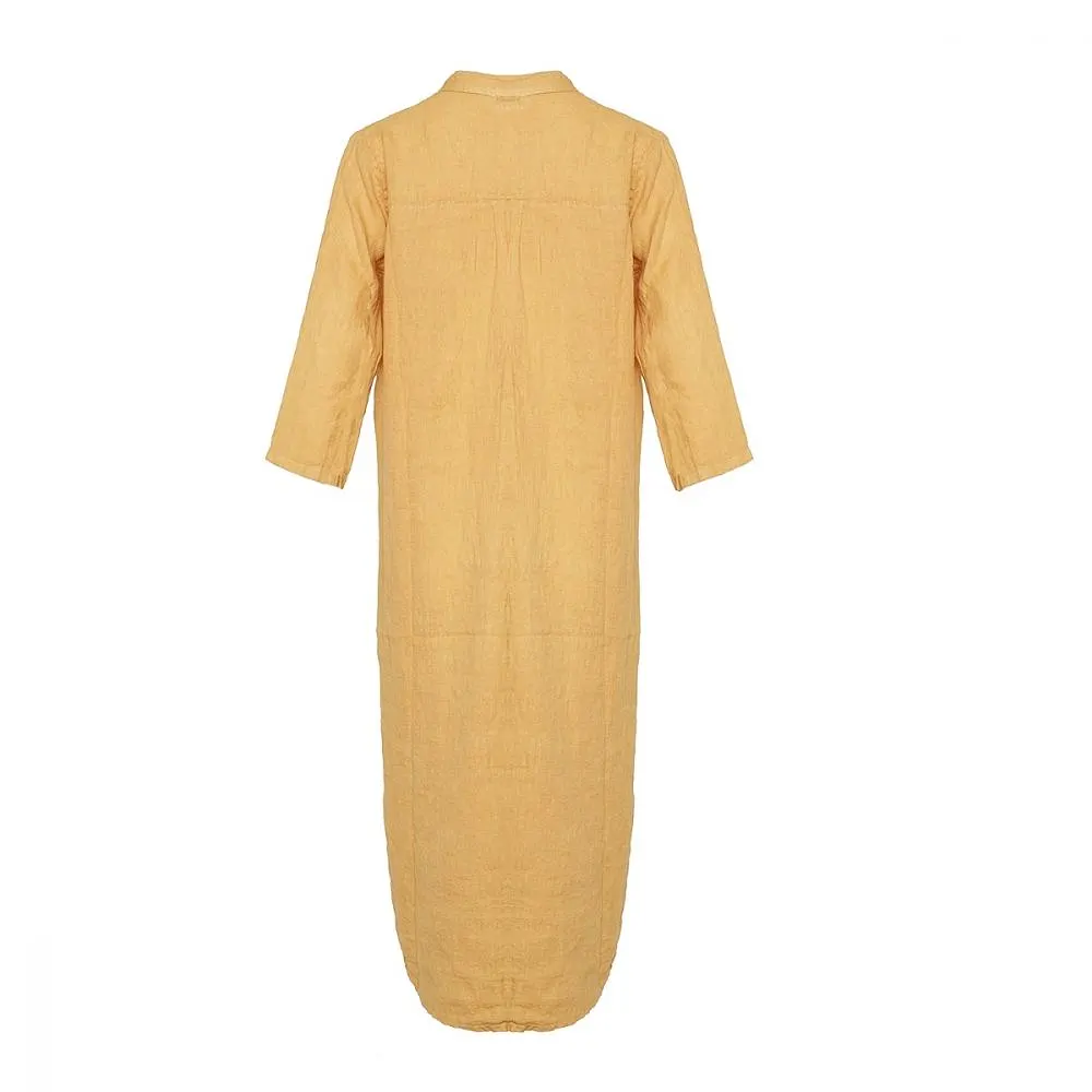 18970p,  Long Shirt Dress With Pocket, Linen - Senape Yellow