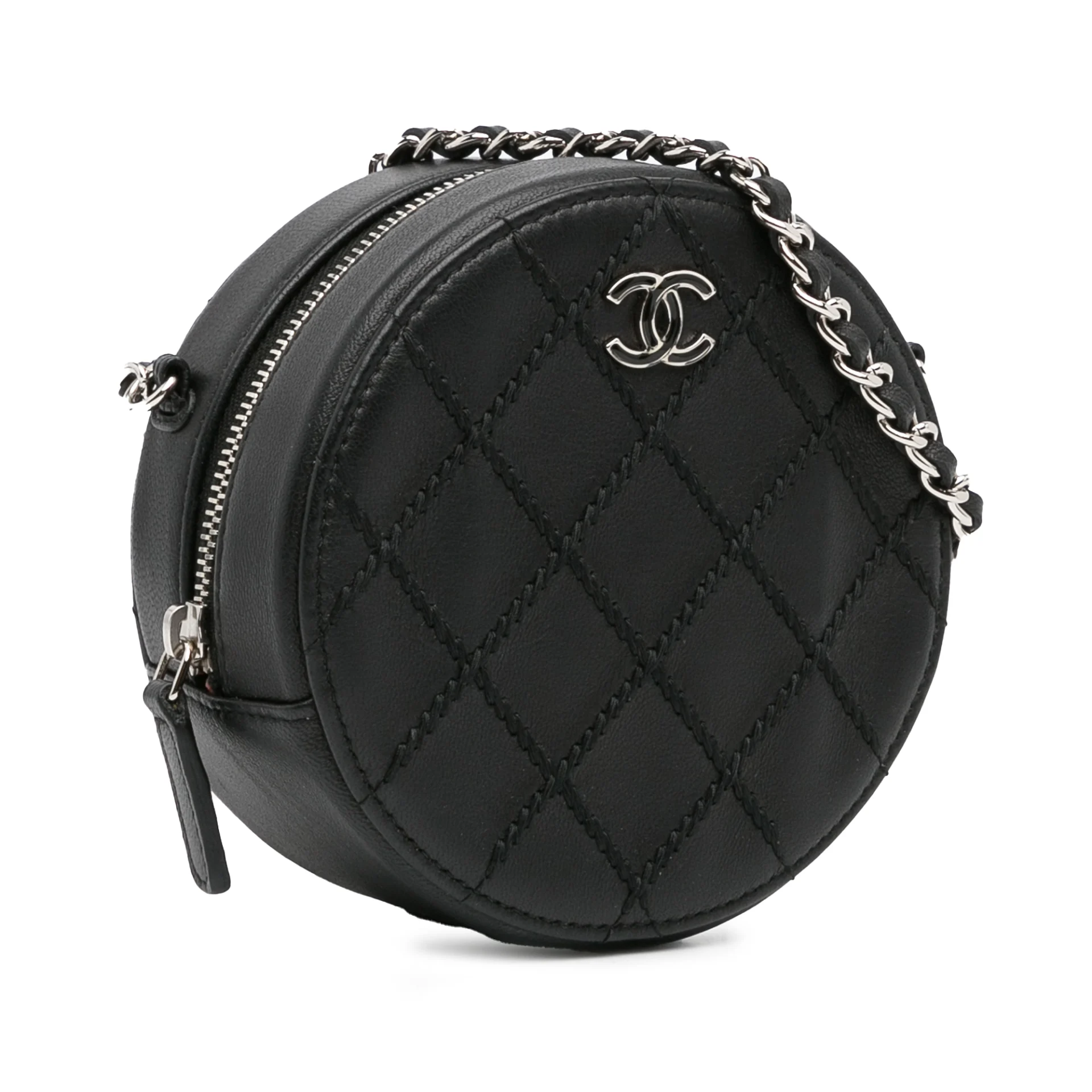 Chanel Quilted Lambskin Ultimate Stitch Round Clutch With Chain