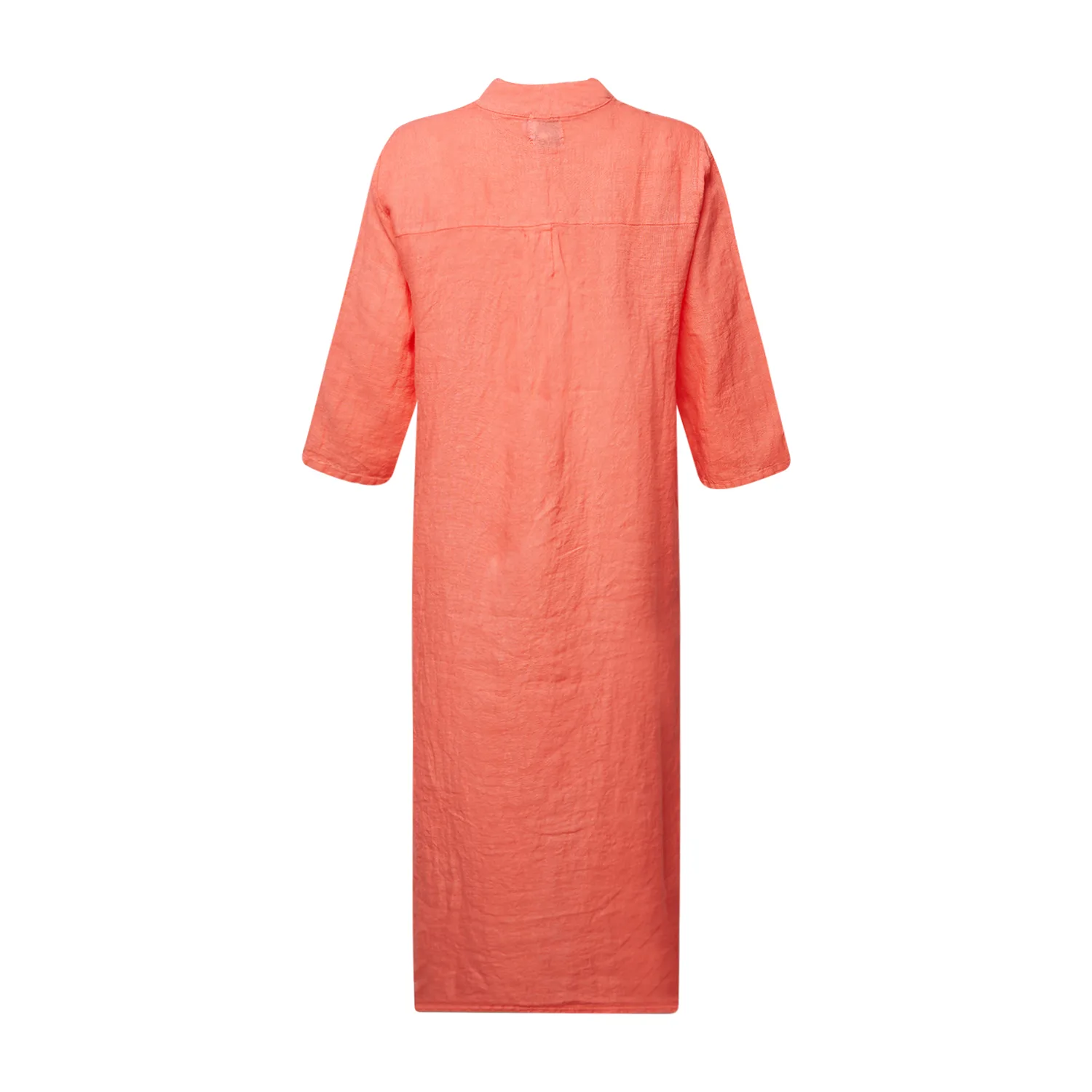 18970r, Long Shirt Dress Ruffle, Linen - Water Melon