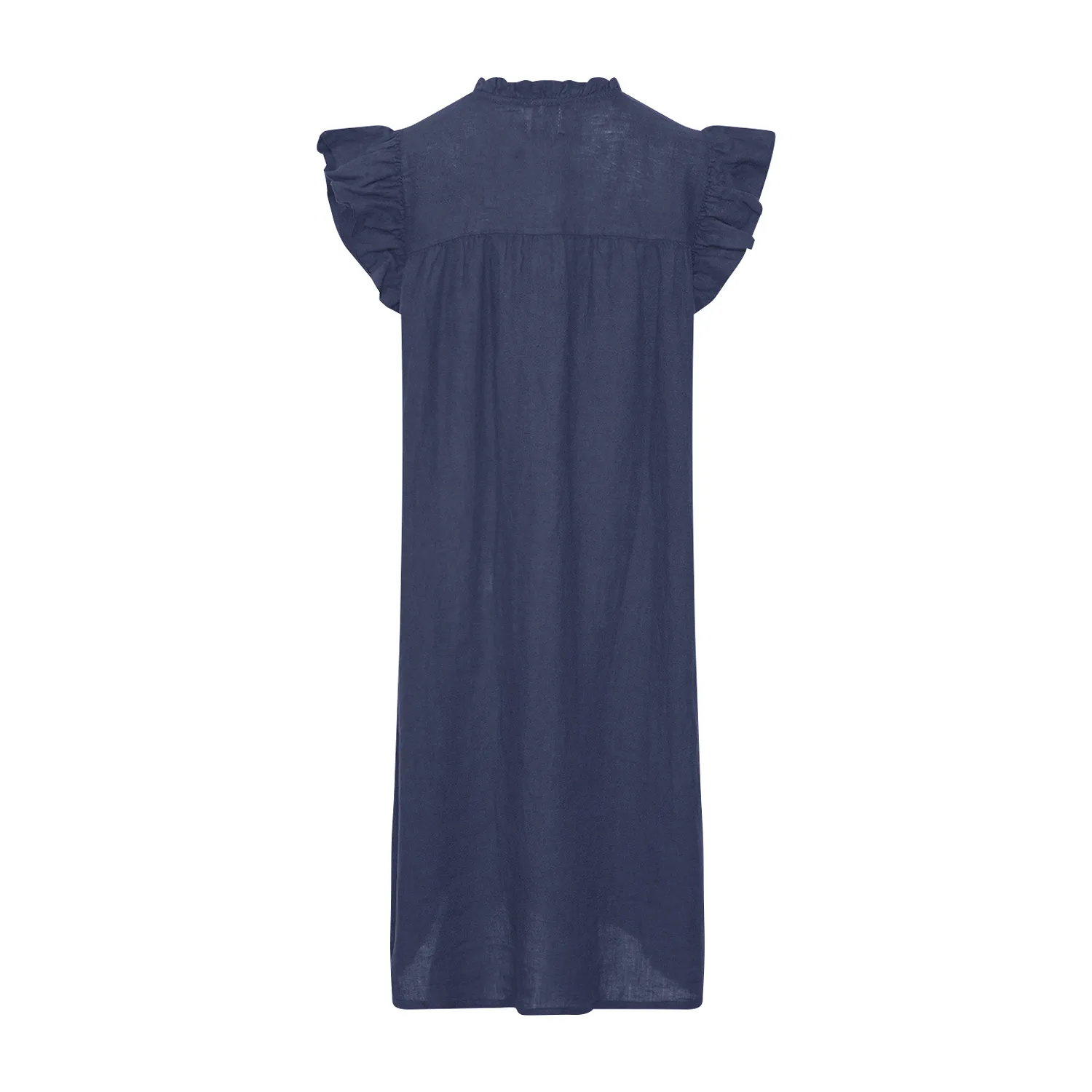 Etta, Frill Dress, Linen - Blue Navy