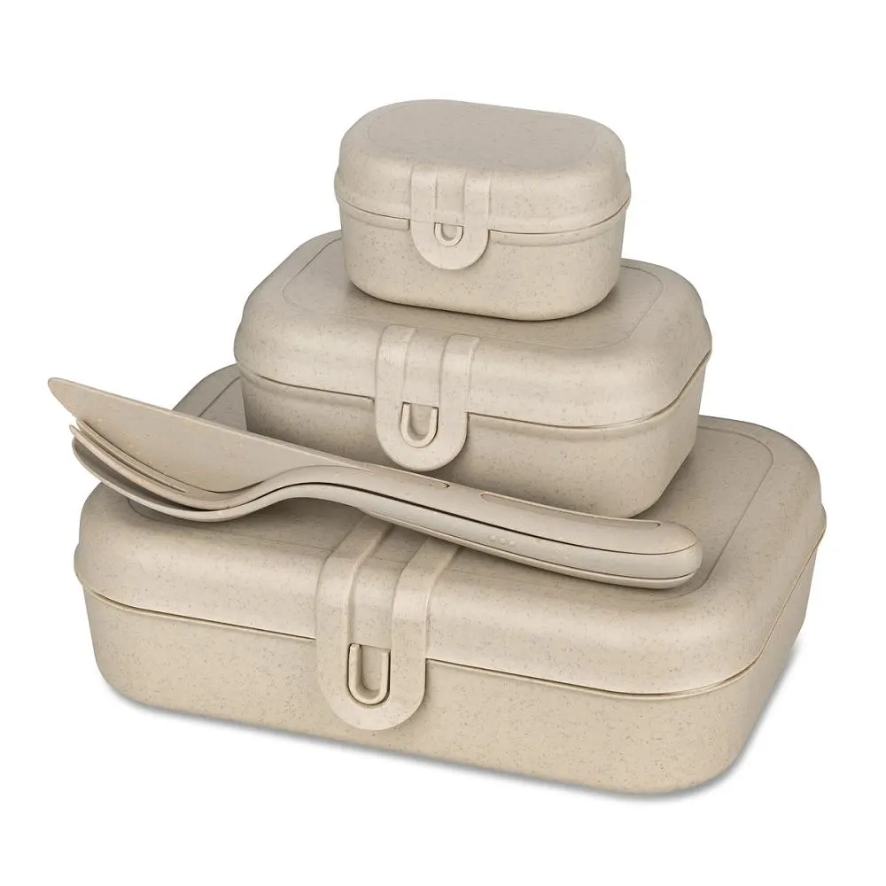 Pascal Ready Set Med 3x Lunchbox Och Bestick Beige