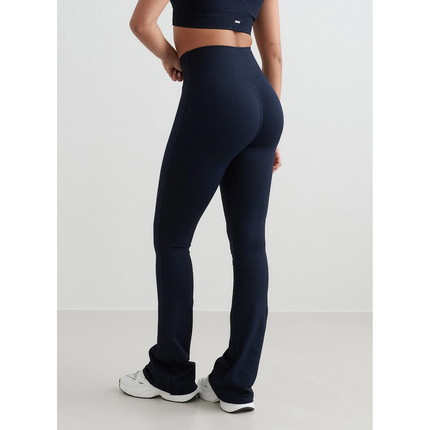 Navy Ribbed Seamless Flare Tights