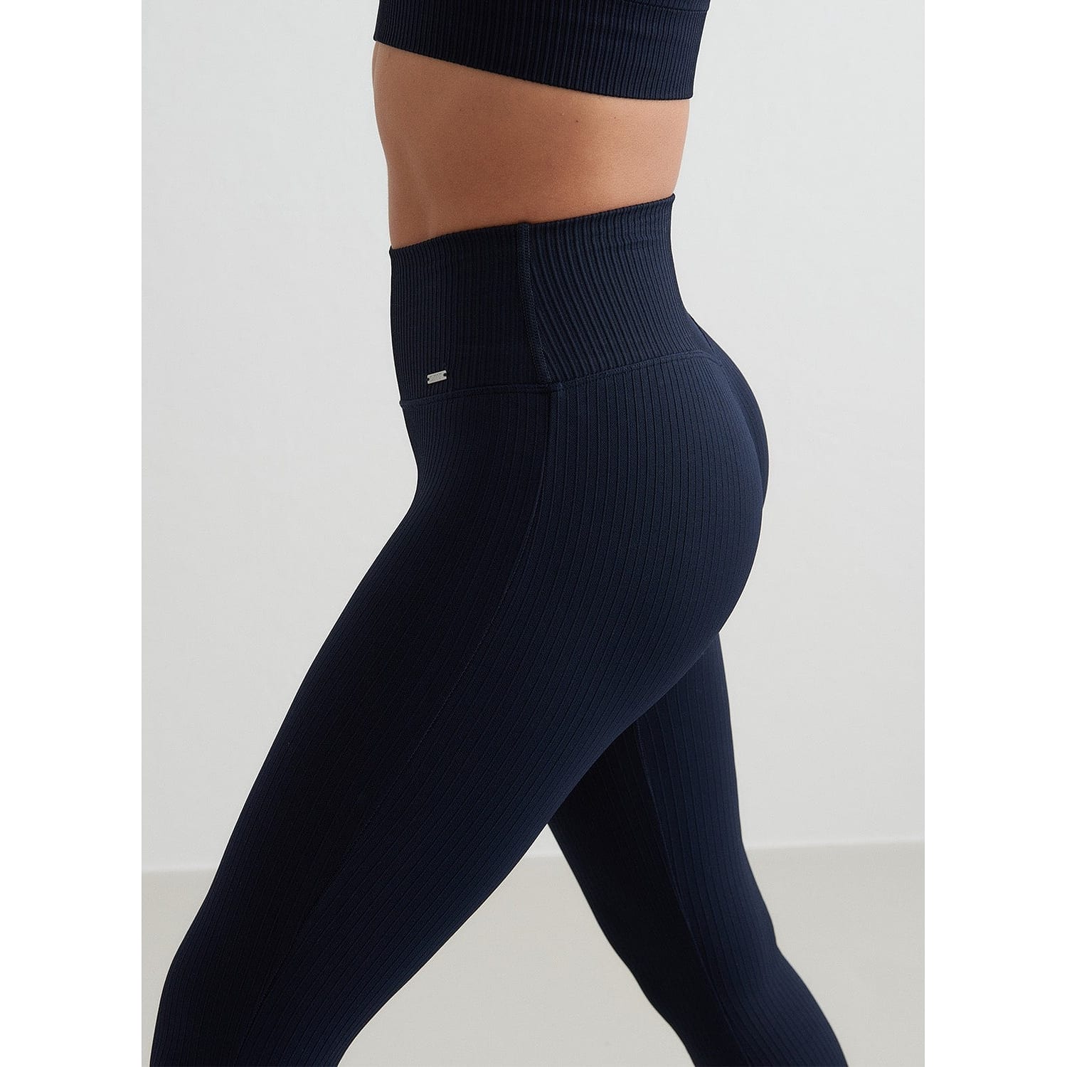 Navy Ribbed Seamless Flare Tights