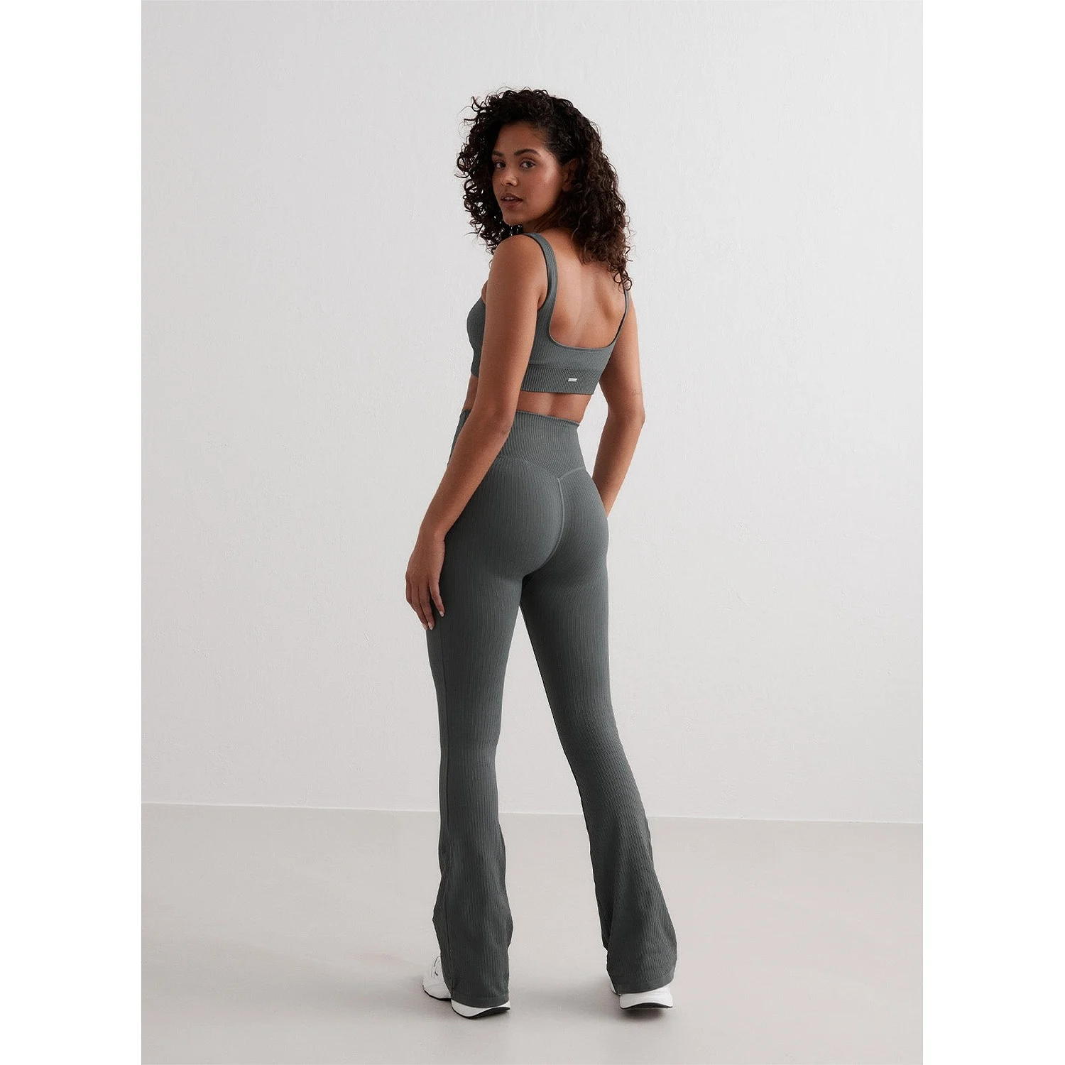 Sage Ribbed Seamless Flare Tights