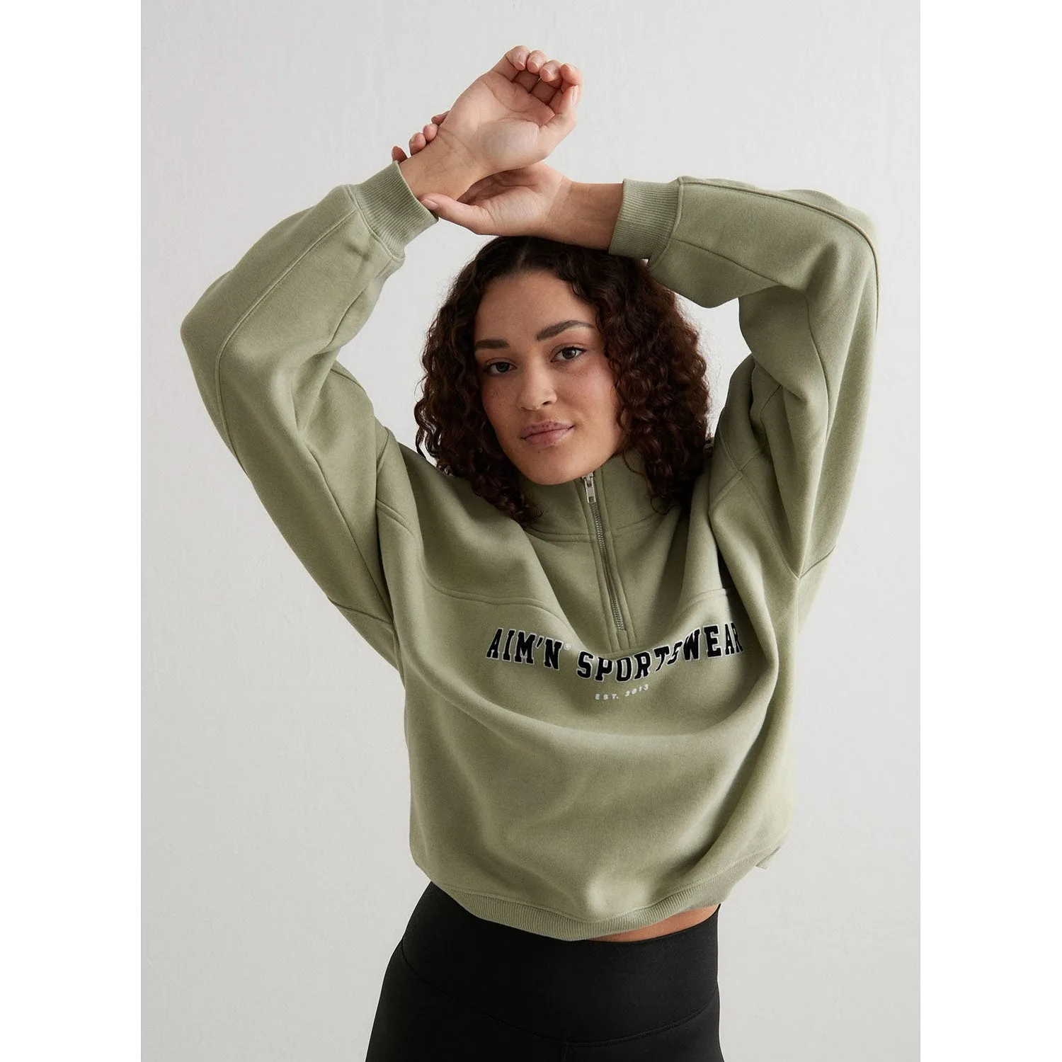 Pale Khaki Varsity Sweat Half Zip