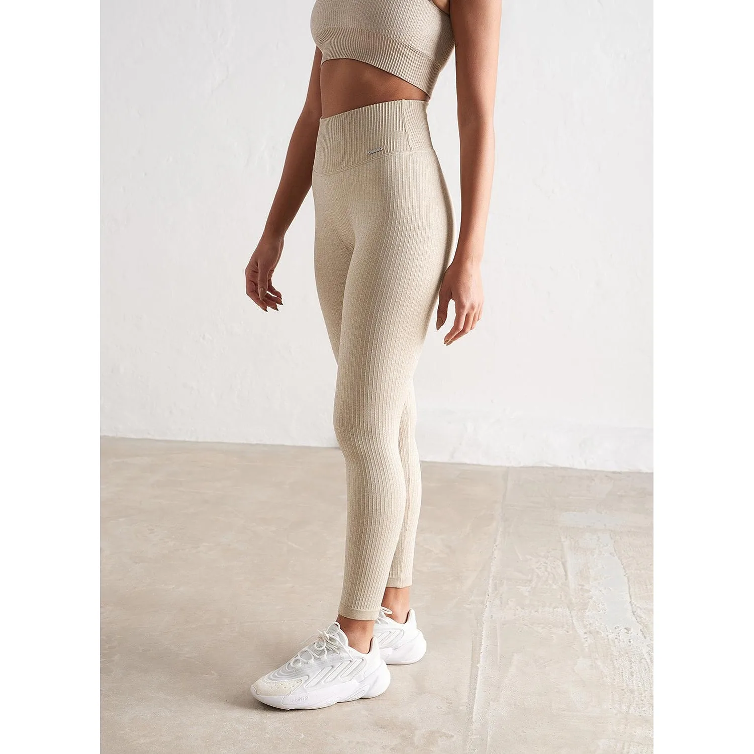 Beige Ribbed Seamless Tights