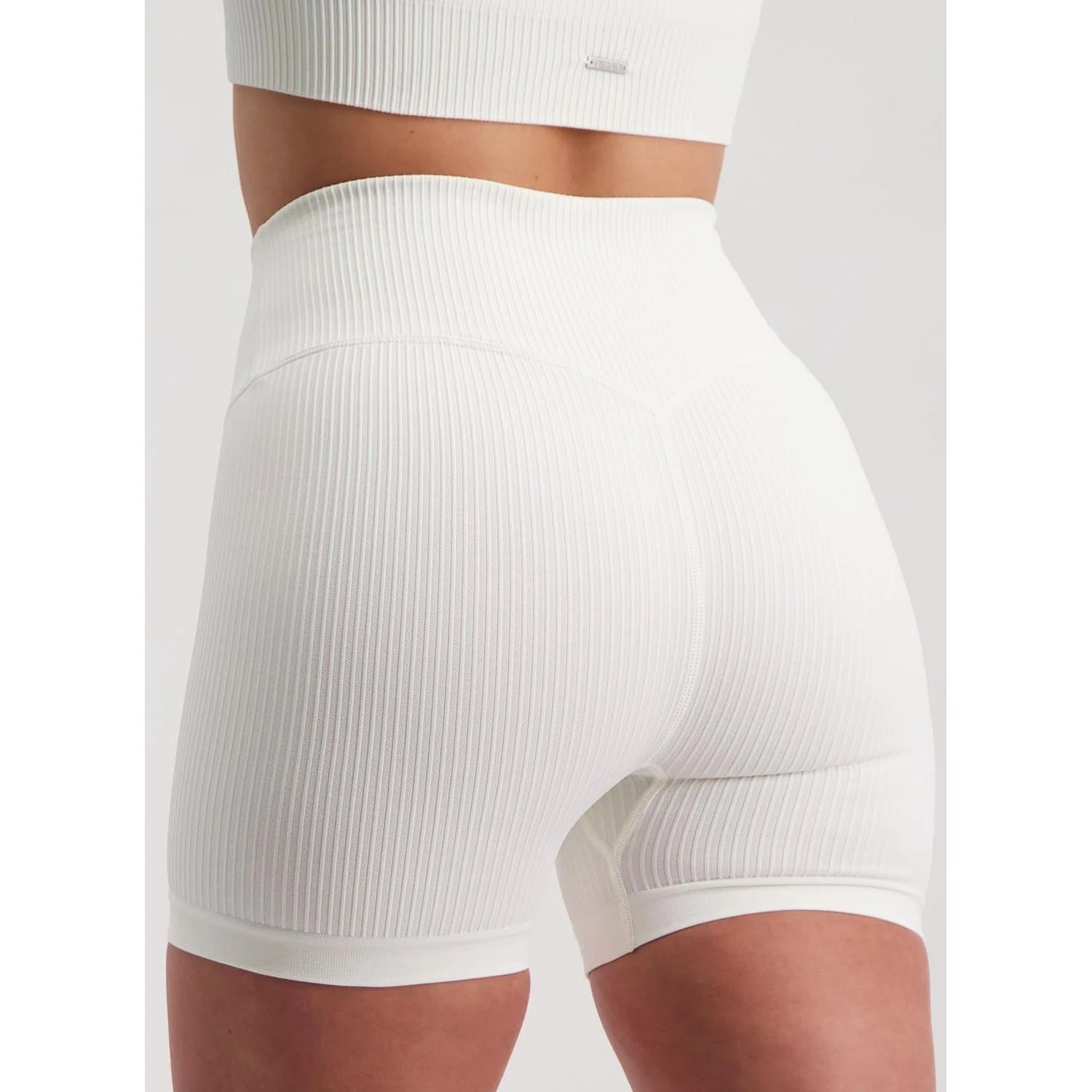 Off-white Ribbed Midi Biker Shorts