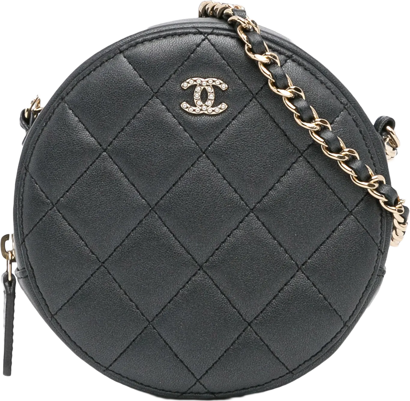 Chanel Quilted Lambskin Round Pearl Clutch With Chain