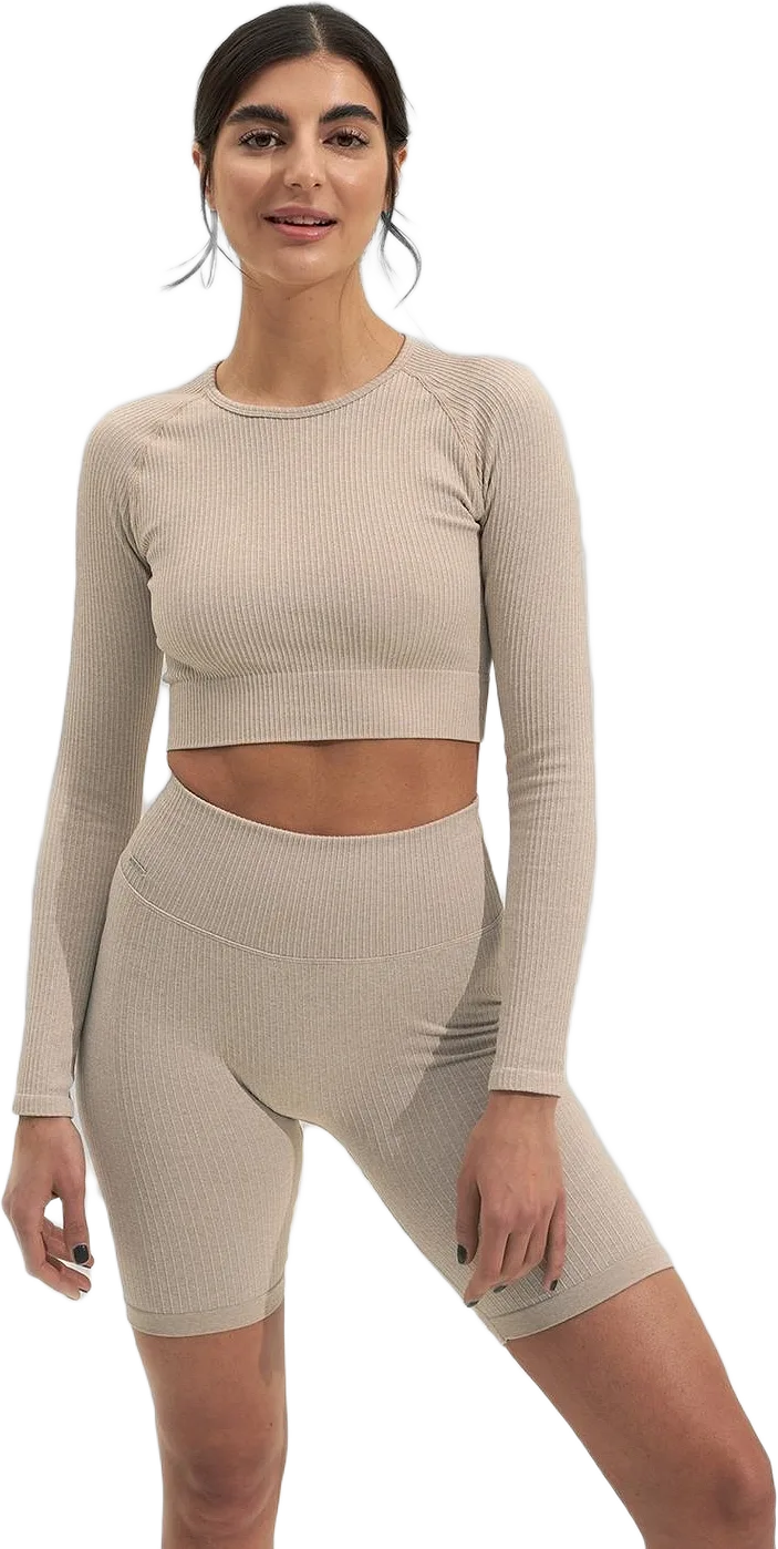 Beige Ribbed Seamless Biker Shorts