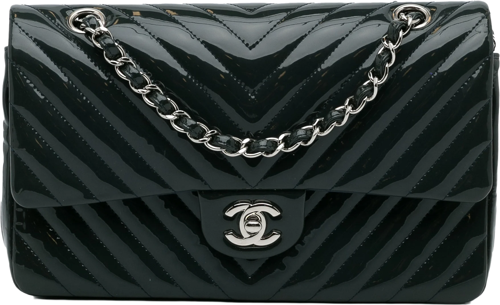 Chanel Medium Chevron Patent Double Flap