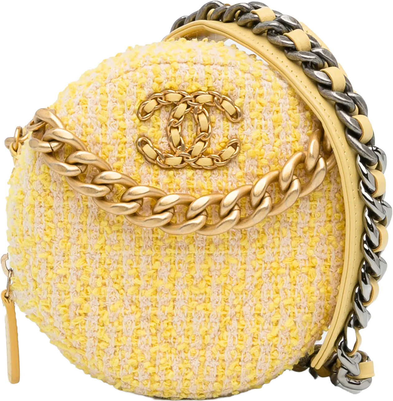 Chanel Tweed 19 Round Clutch With Chain