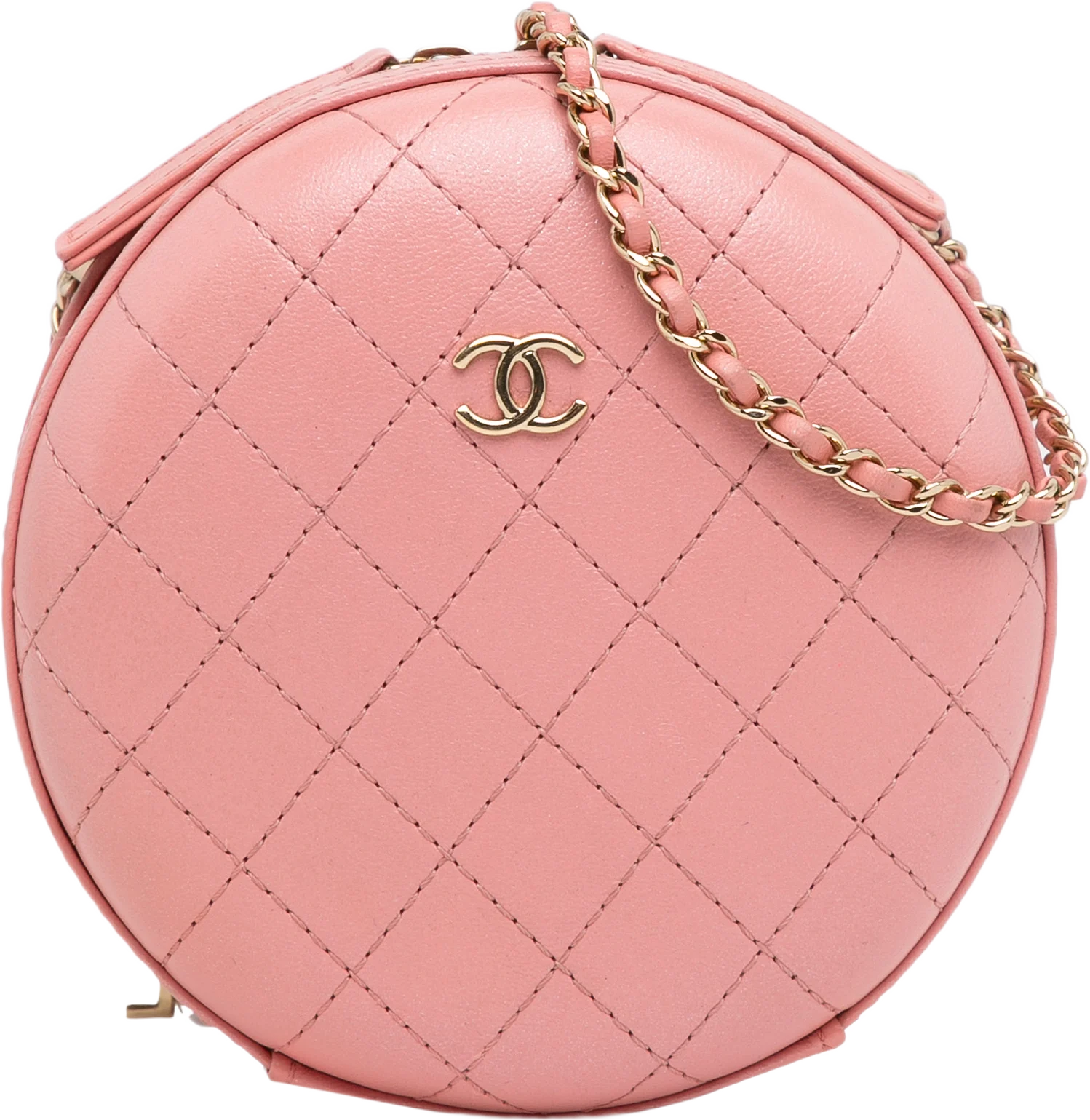 Chanel Cc Quilted Lambskin Round Crossbody