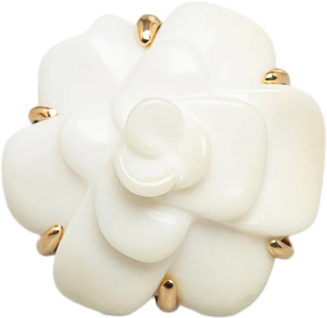Chanel 18k Gold Agate Camelia Flower Ring