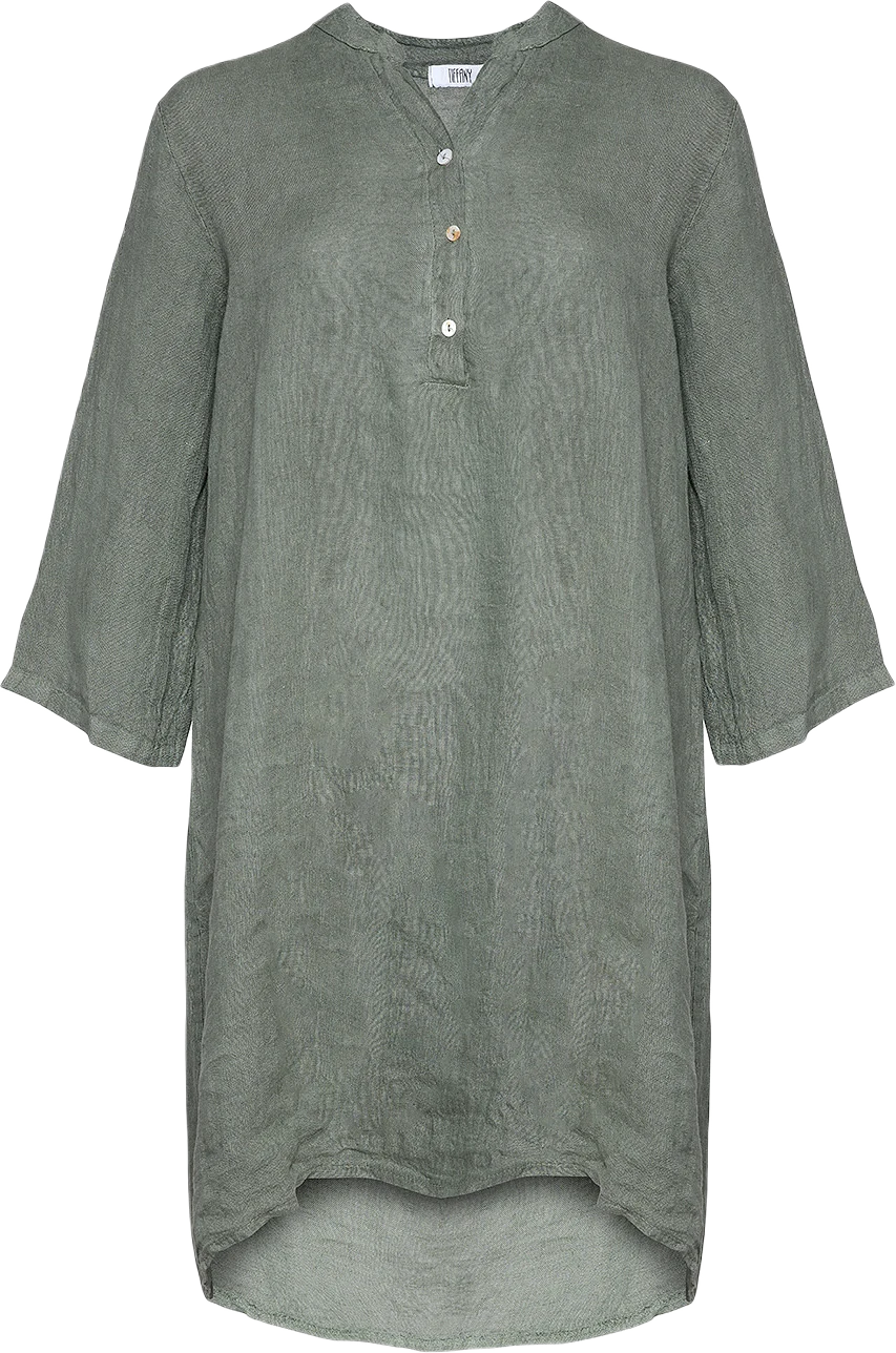 17690p, Shirt Dress With Pocket, Linen - Army