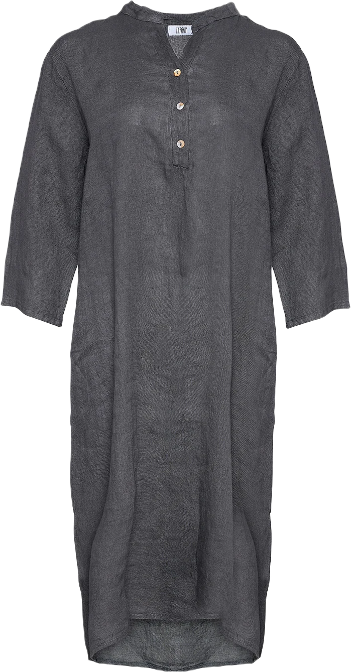 18970p,  Long Shirt Dress With Pocket, Linen - Dark Grey