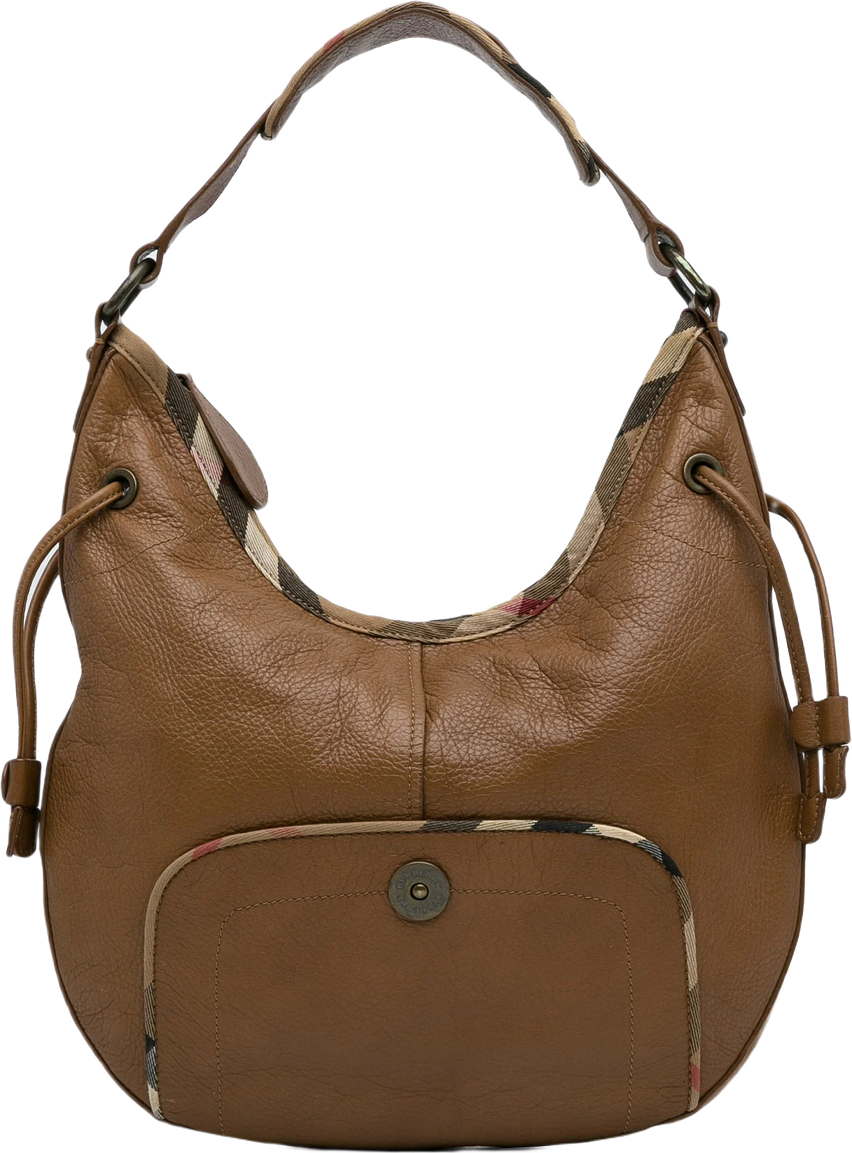 Burberry Leather House Check Hobo Bag