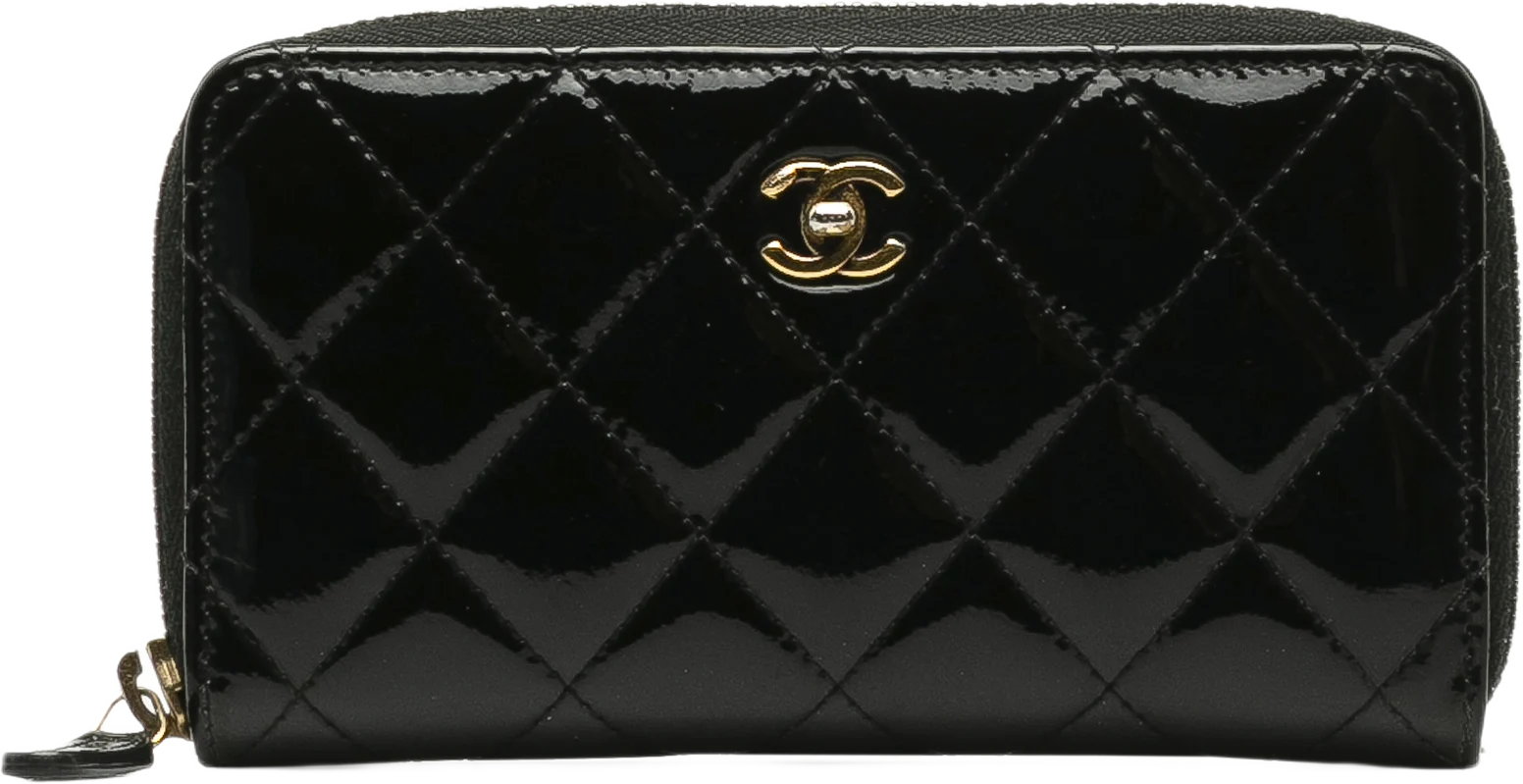 Chanel Cc Quilted Patent Zip Around Long Wallet