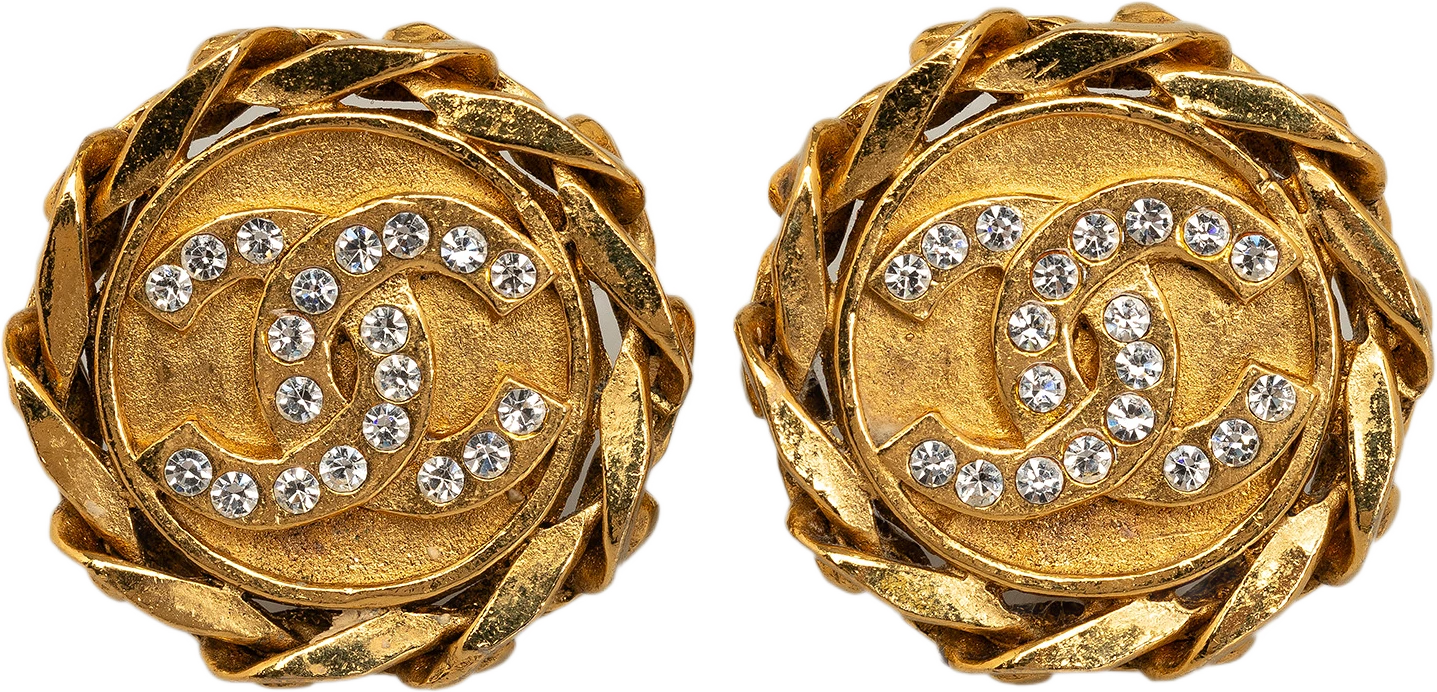 Chanel Cc Rhinestone Clip On Earrings