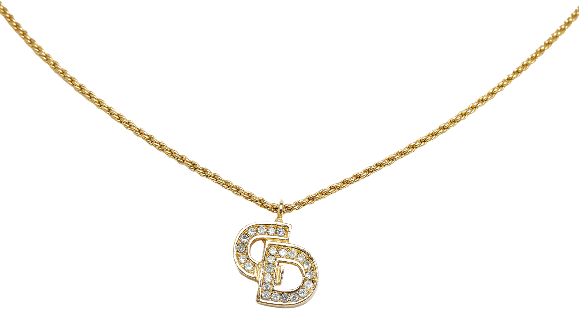 Dior Logo Rhinestone Pendant Necklace