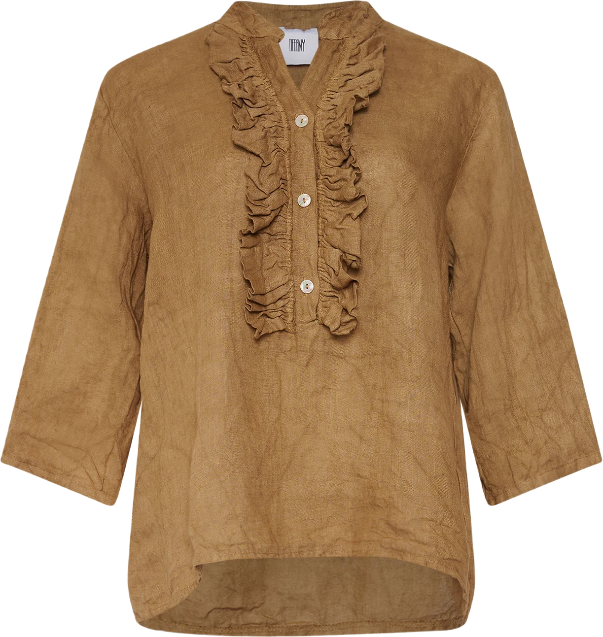 Harper, Ruffle Blouse, Linen - Light Brown