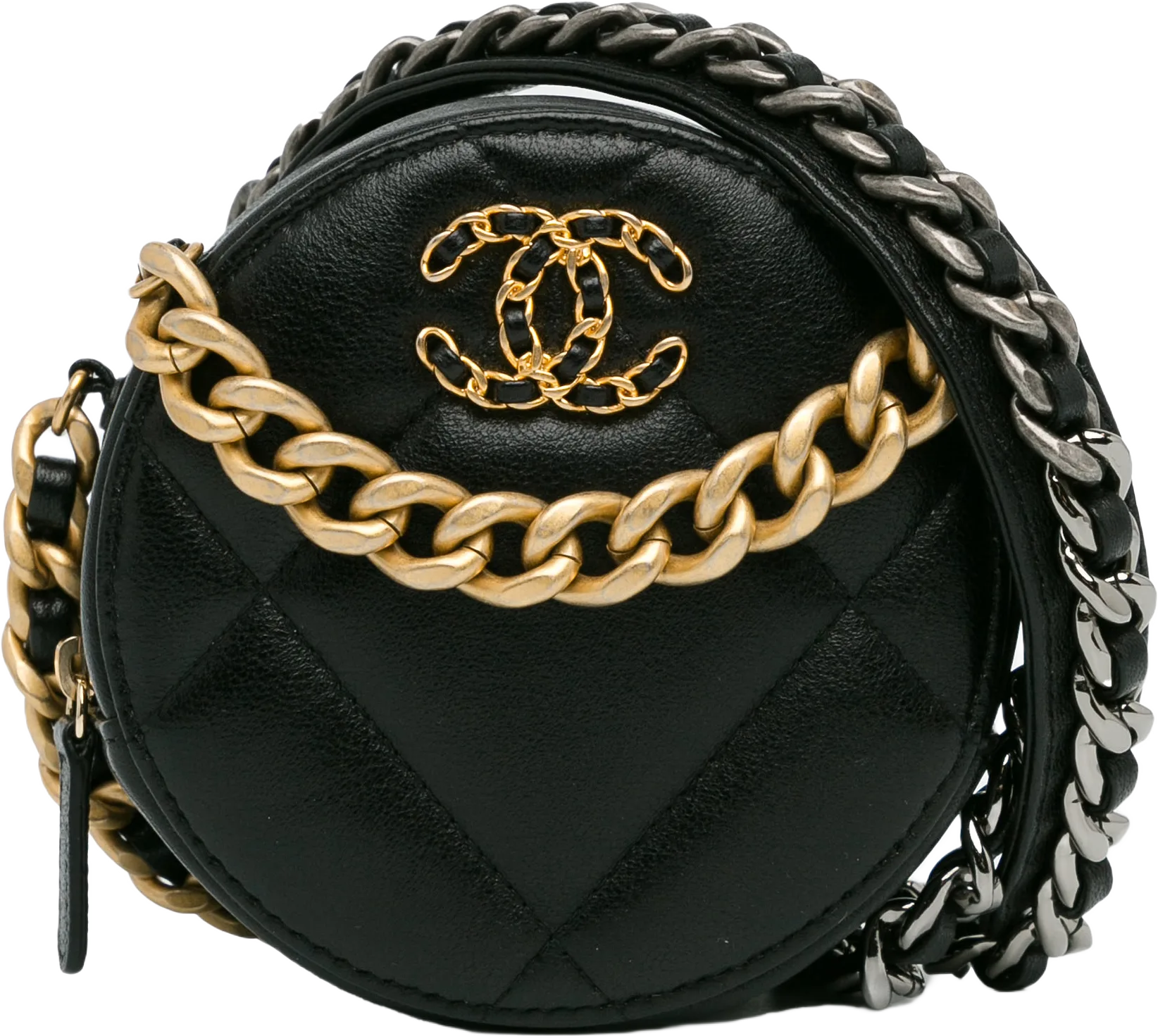 Chanel Lambskin 19 Round Clutch With Chain