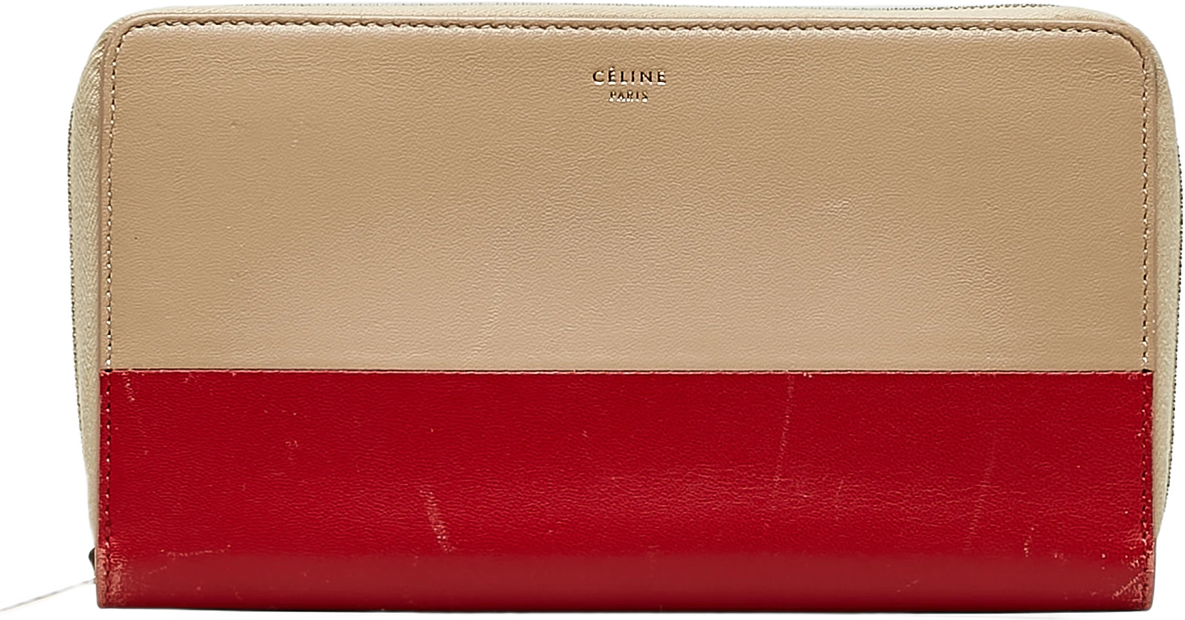 Celine Leather Bicolor Zip Around Long Wallet