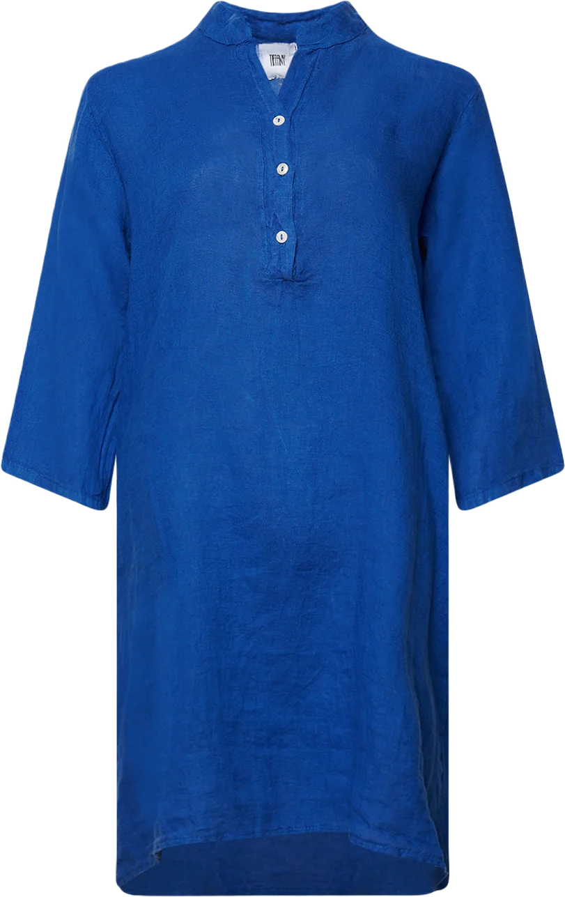 17690p, Shirt Dress With Pocket, Linen - Bright Blue