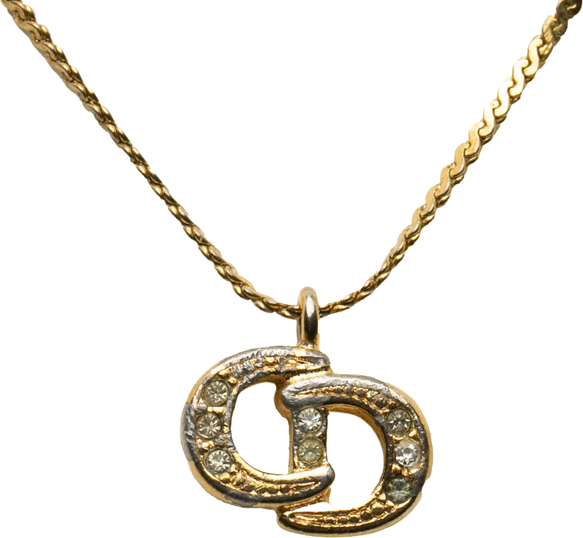 Dior Logo Rhinestone Pendant Necklace