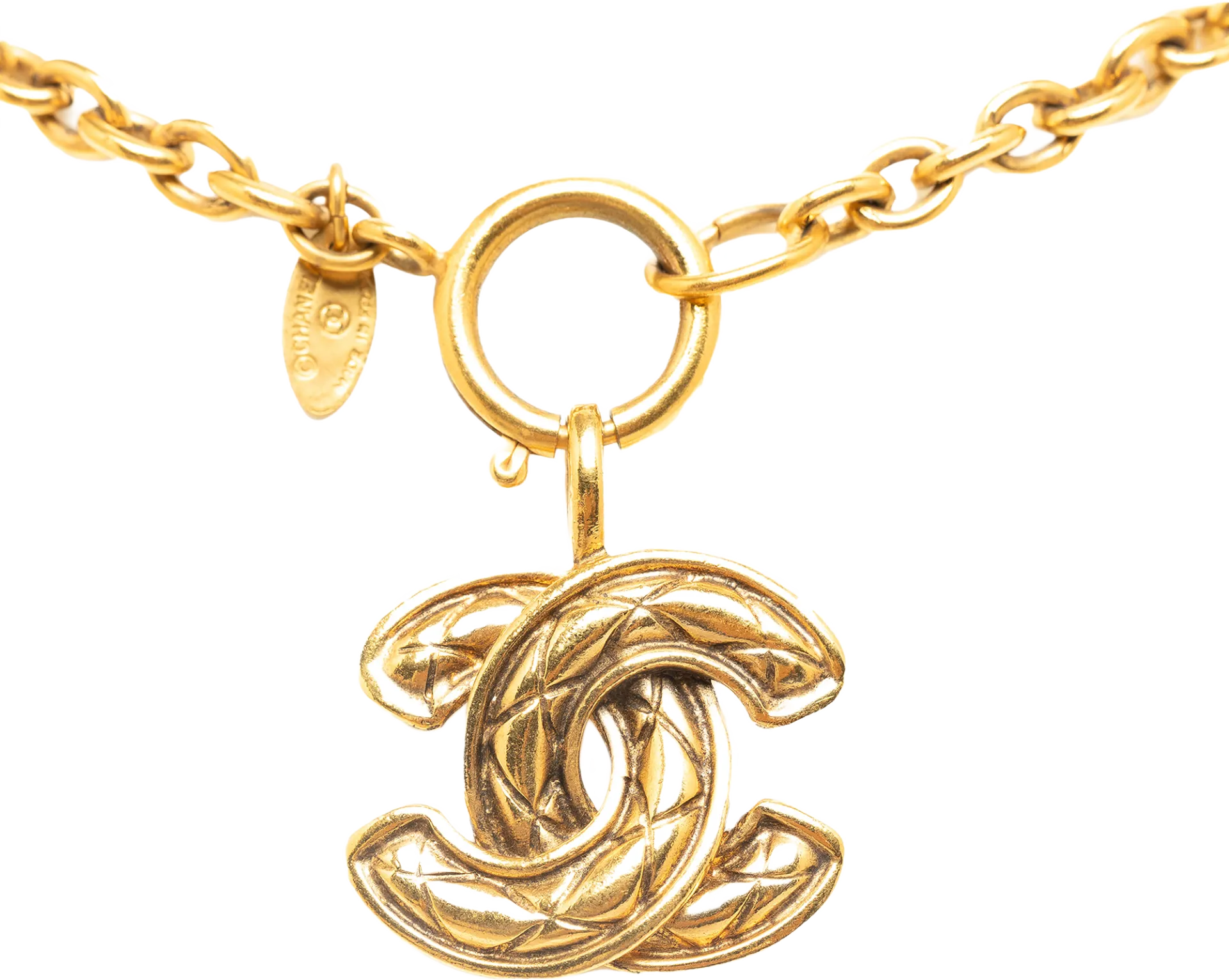 Chanel Cc Quilted Pendant Necklace