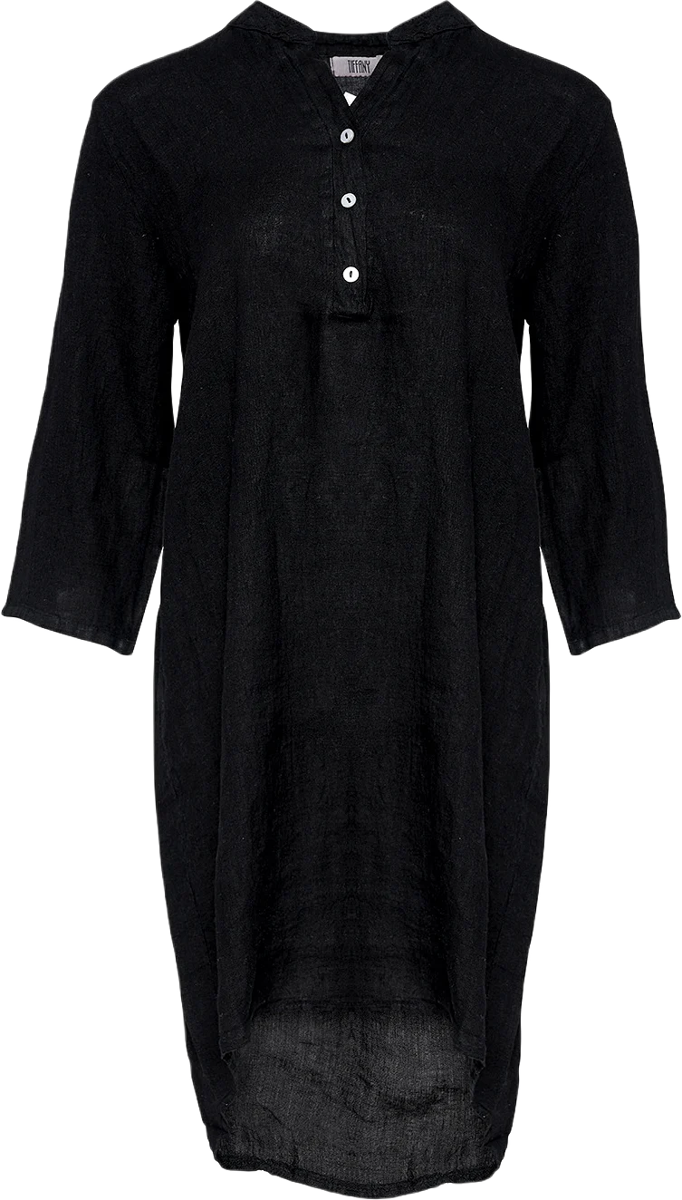 17690p, Shirt Dress With Pocket, Linen - Black