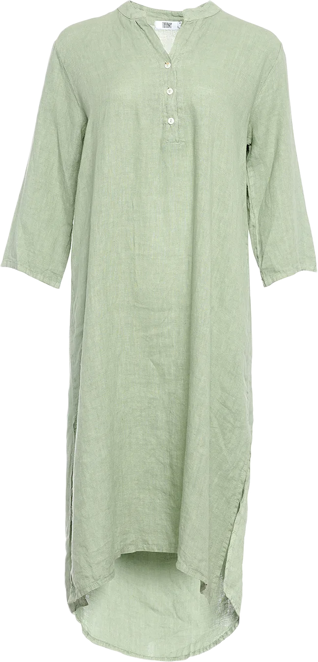 18970p,  Long Shirt Dress With Pocket, Linen - Light Army