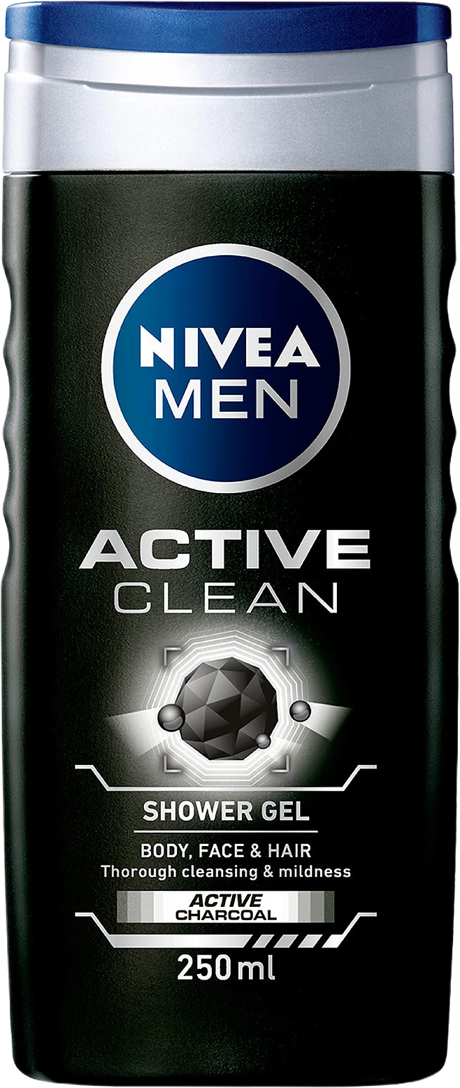 Active Clean Shower Gel Body, Face & Hair Active Charcoal, 250ml