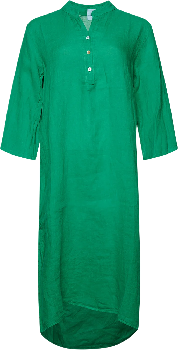 18970p,  Long Shirt Dress With Pocket, Linen - Apple Green