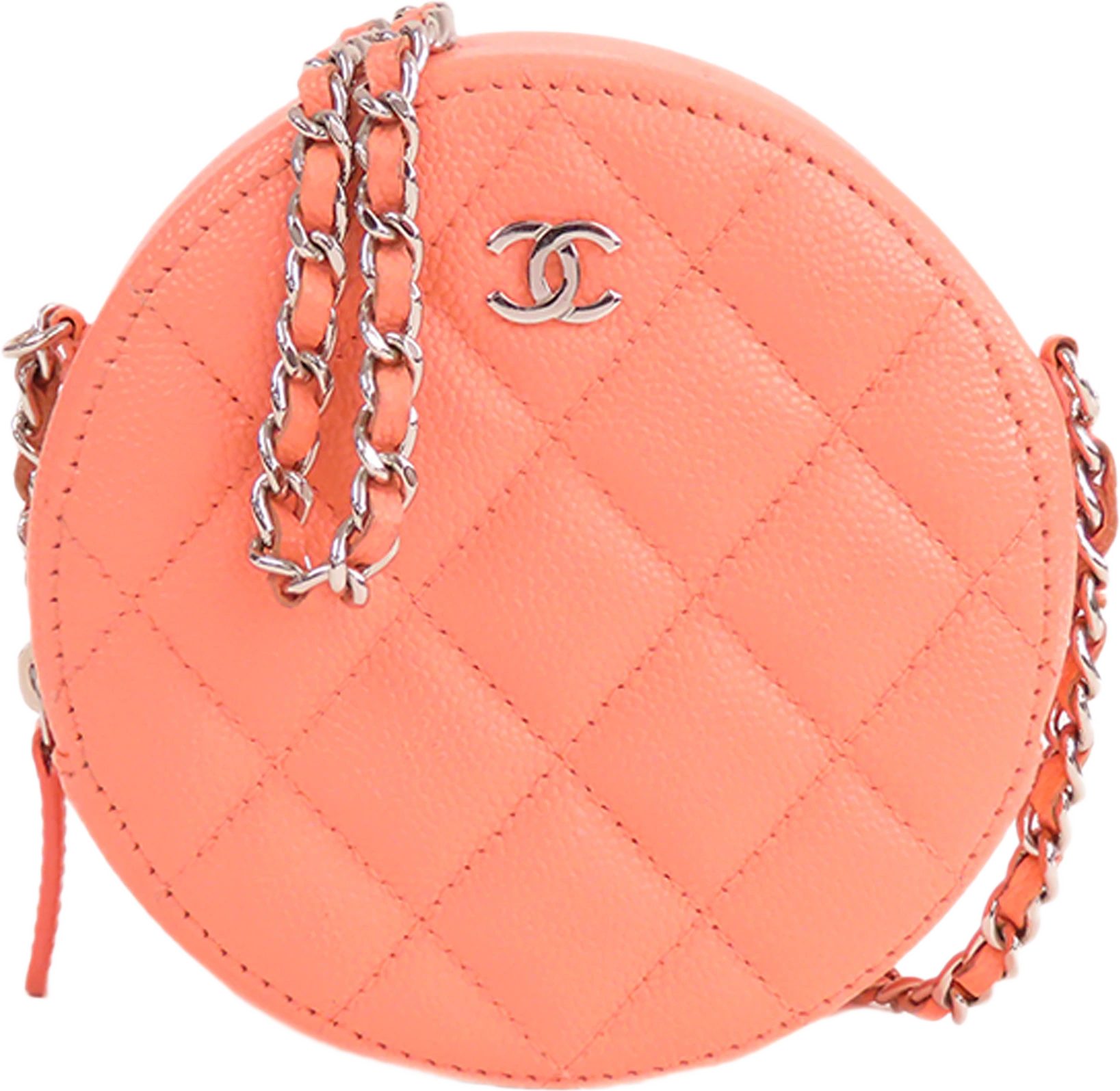 Chanel Quilted Caviar Round Clutch With Chain
