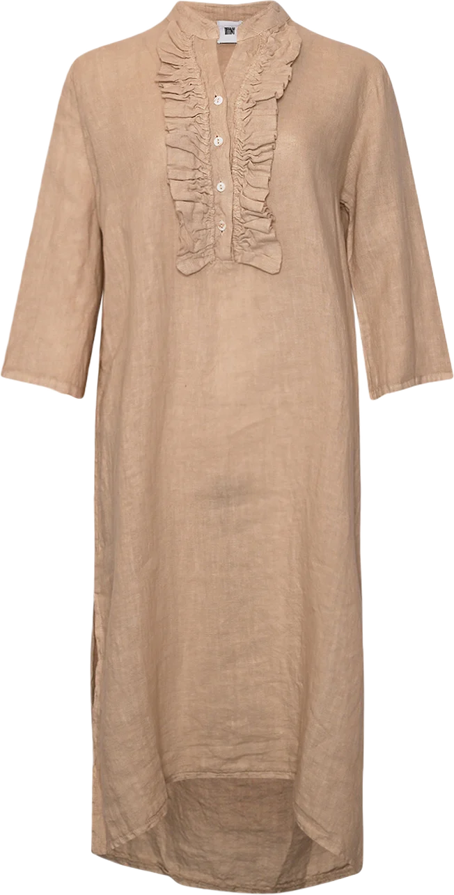 18970r, Long Shirt Dress Ruffle, Linen - Soft Grey