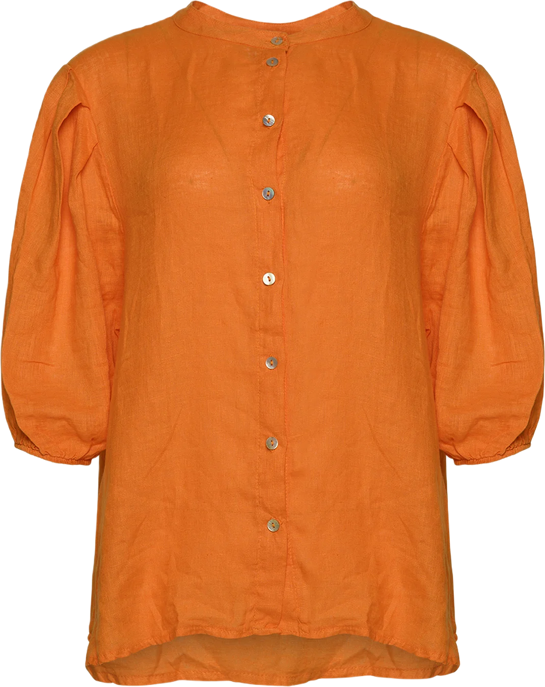 Clara Button Blouse, Linen - Mandarin