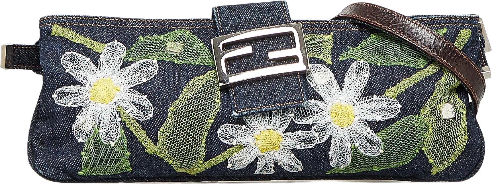 Fendi Embroidered Denim Baguette