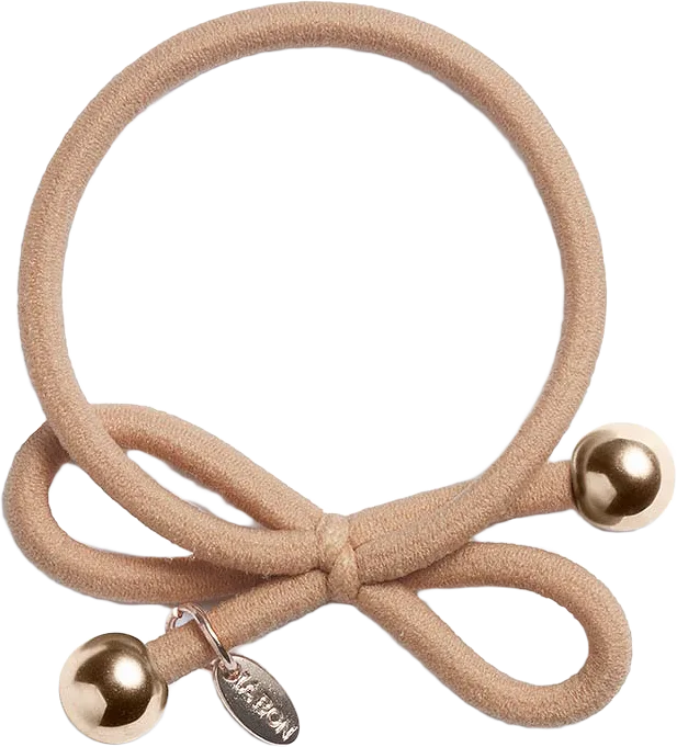 Hair Tie with Gold Bead - Beige