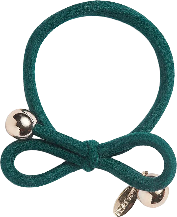 Hair Tie with Gold Bead - Dark Green