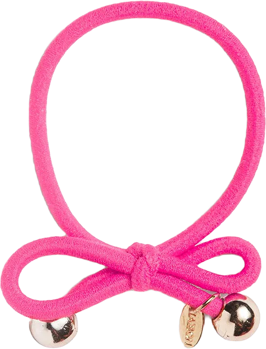 Hair Tie with Gold Bead - Neon Pink