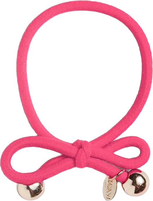 Hair Tie with Gold Bead - Hot Pink